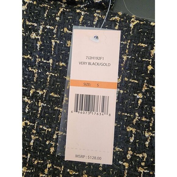 Nanette Lepore NWT tweed open front black and gold blazer Size small - Picture 6 of 8